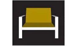 White chair with a yellow cushion on a dark background