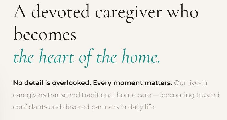 Promotional banner with text: “A devoted caregiver who becomes the heart of the home.”