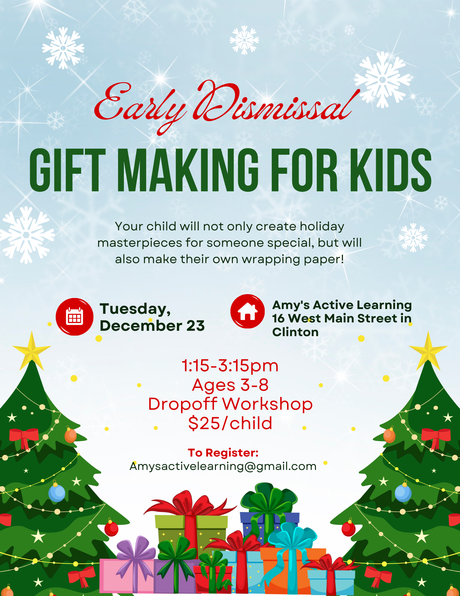 Gift making workshop for kids flyer