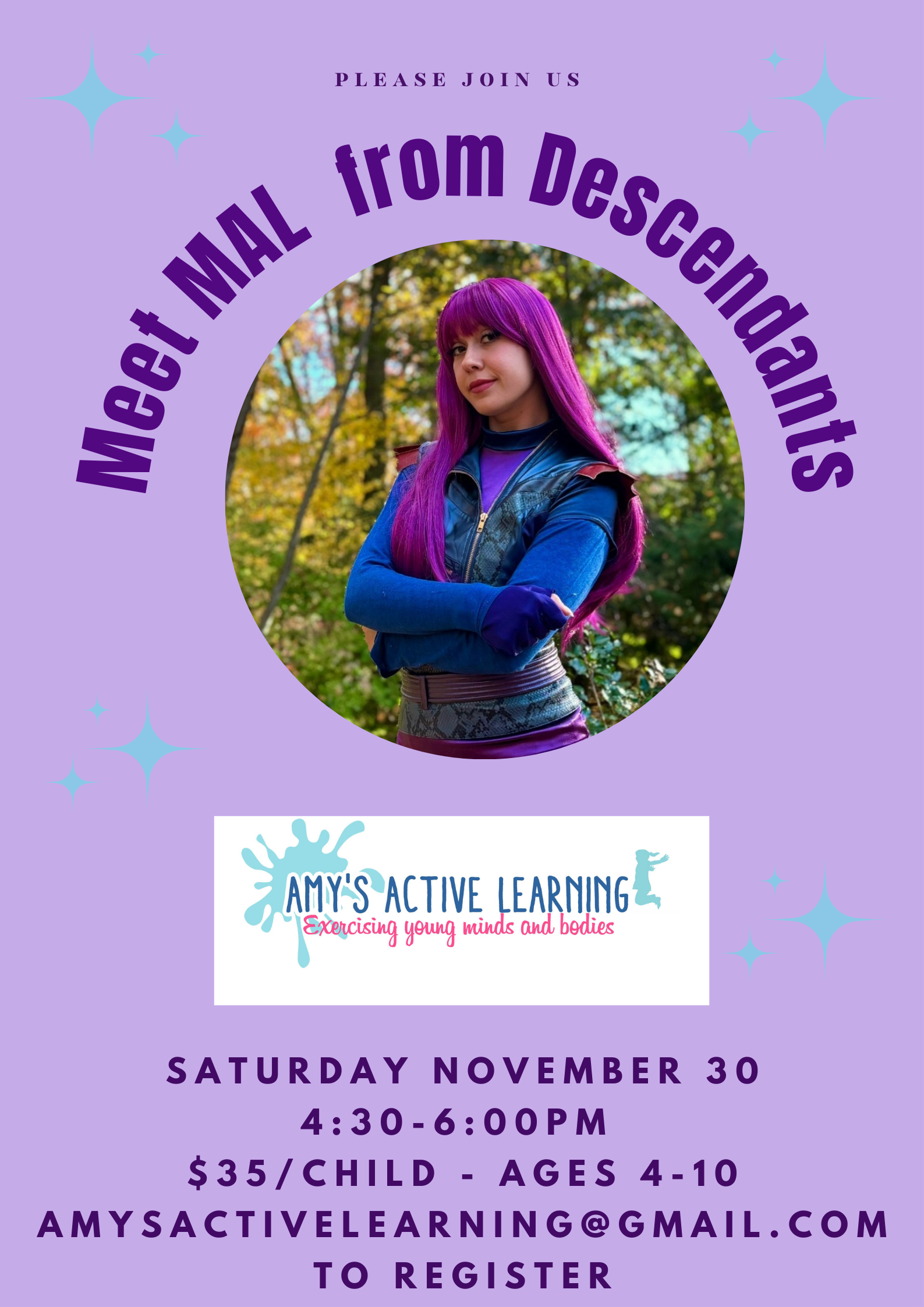 A poster that says meet mal from descendants on it