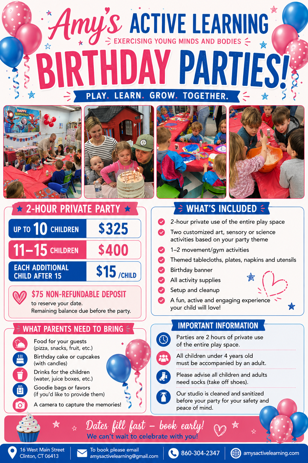 Amy’s Active Learning Birthday Party Flyer
