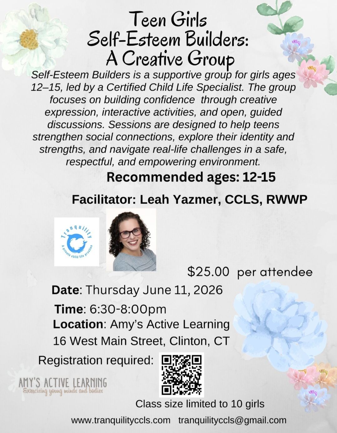 Teen Girls Self-Esteem Builders: A Creative Group flyer