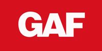 White GAF letters on a red background