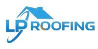 LP Roofing logo with blue roof icon and blue text on white background