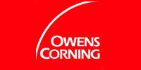 Owens Corning logo on a red background with a white arc and text