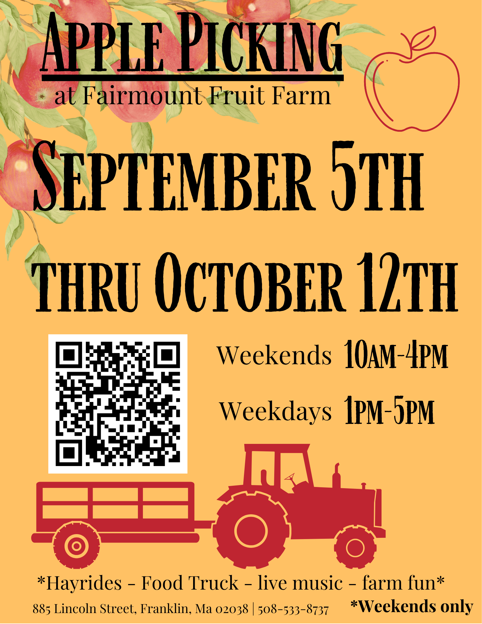 Poster for apple picking at Fairmount Fruit Farm.