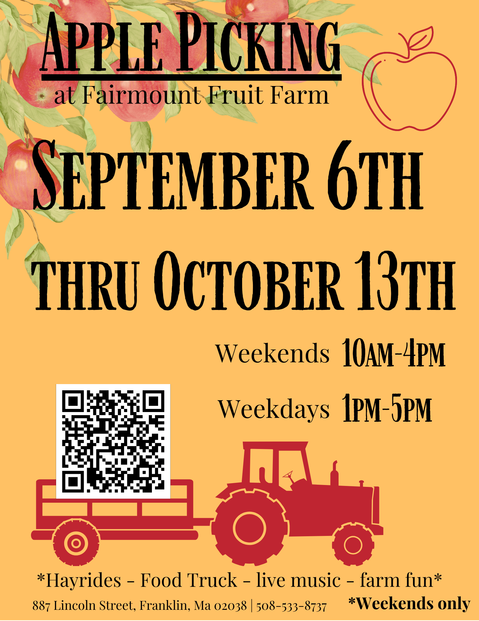 Poster for apple picking at Fairmount Fruit Farm. 