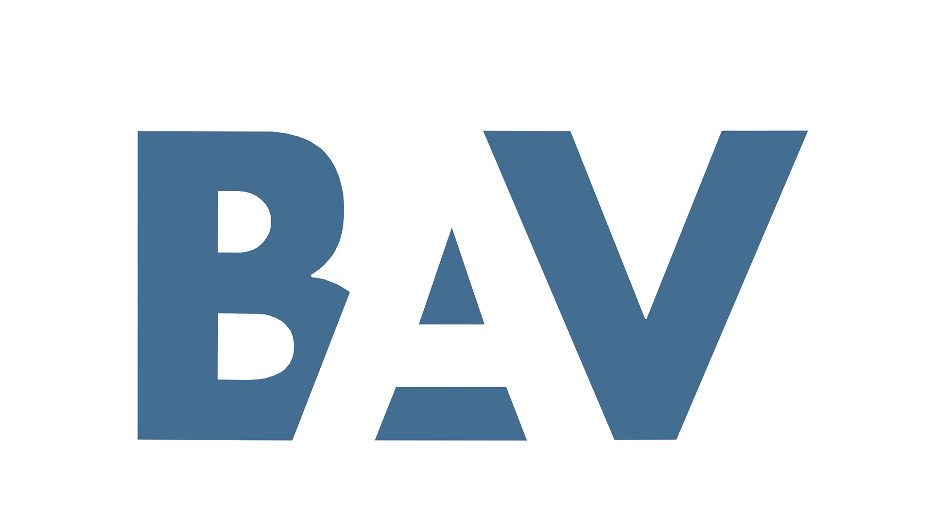 BAV logo in teal: letters BAV stacked and overlapping, with an open A shape.