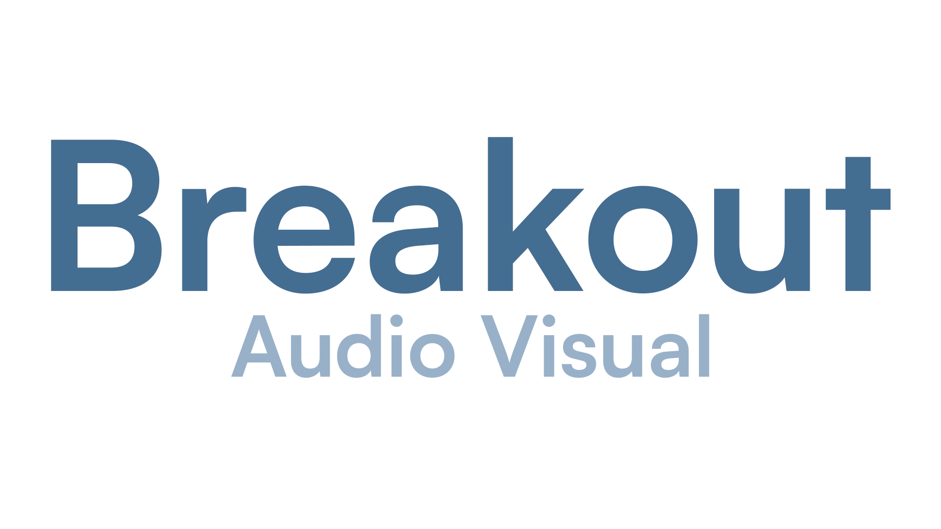 Breakout Audio Visual logo in blue text on white background.