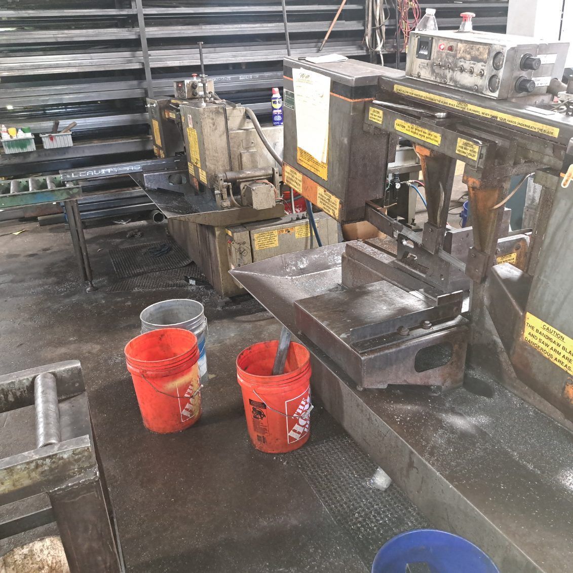 A machine is sitting on a table in a factory.