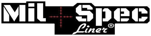 Mil-Spec Liner logo in white text with a red crosshair on a black background