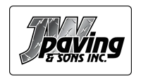 Black and white logo for JW Paving & Sons Inc. featuring large stylized lettering with a metallic diamond plate texture.