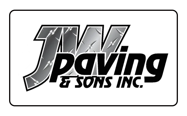 A company logo for "J.W. Paving & Sons Inc." featuring stylized bold text with a diamond-plate metal pattern.