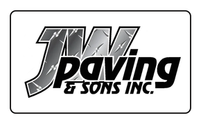 A company logo for "J.W. Paving & Sons Inc." featuring stylized bold text with a diamond-plate metal pattern.