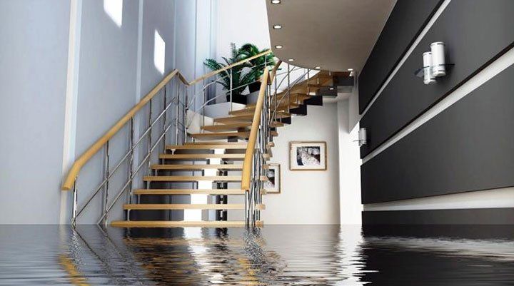 Flooded floor and stairs
