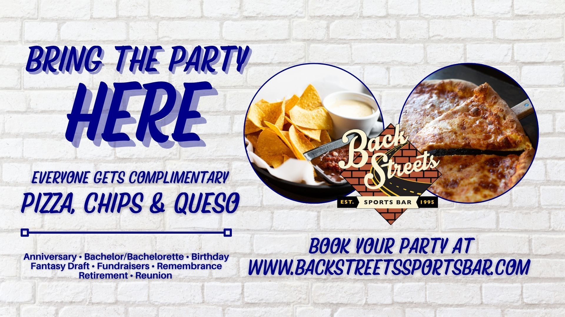 An advertisement for a restaurant that says bring the party here