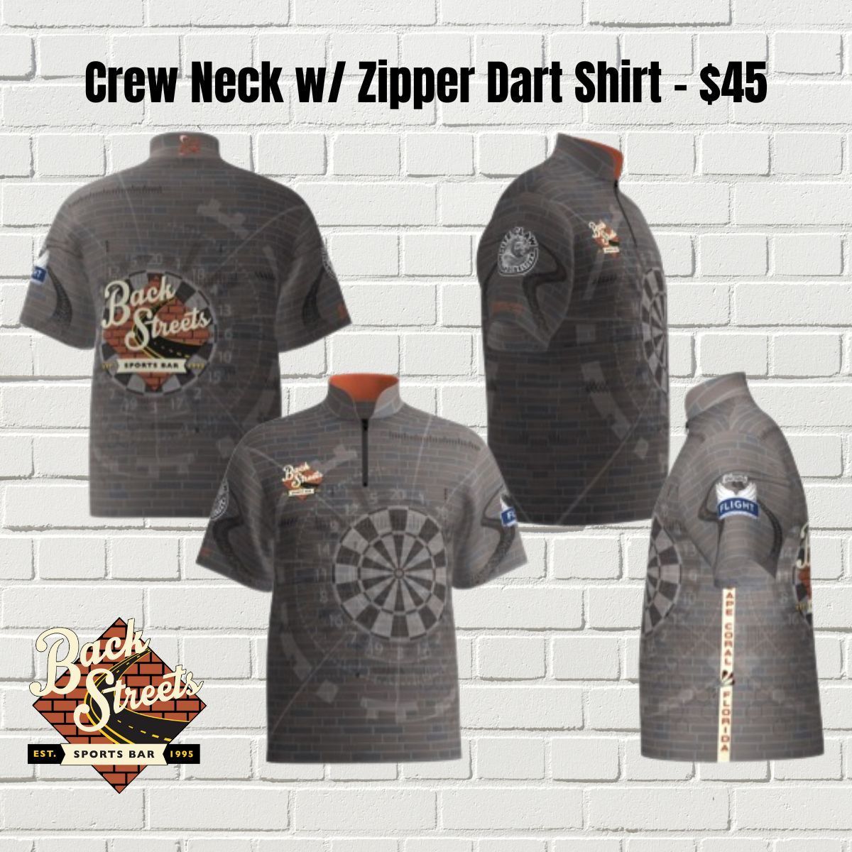 A crew neck w / zipper dart shirt is $ 45