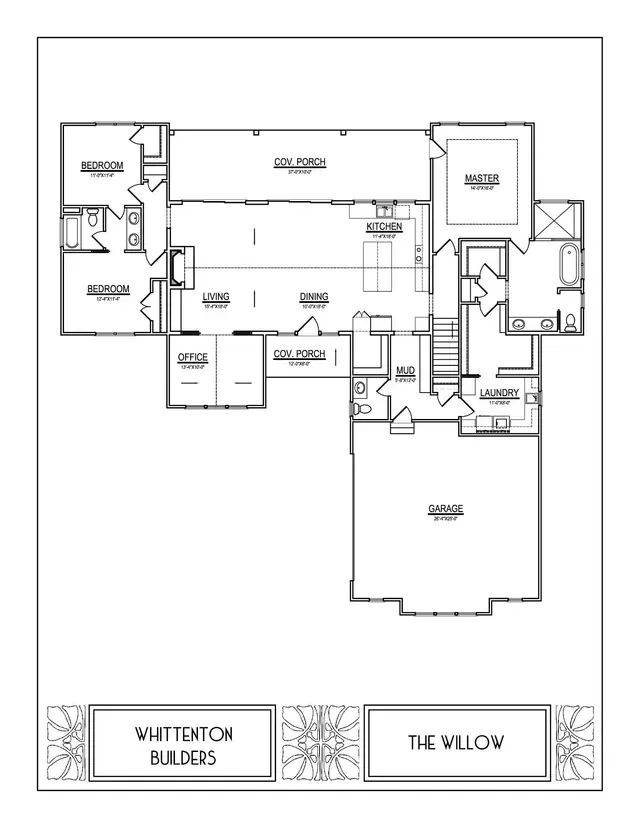 Black-and-white house floor plan labeled with rooms and two exterior labels, Whiteton Bulbs and The Willow.