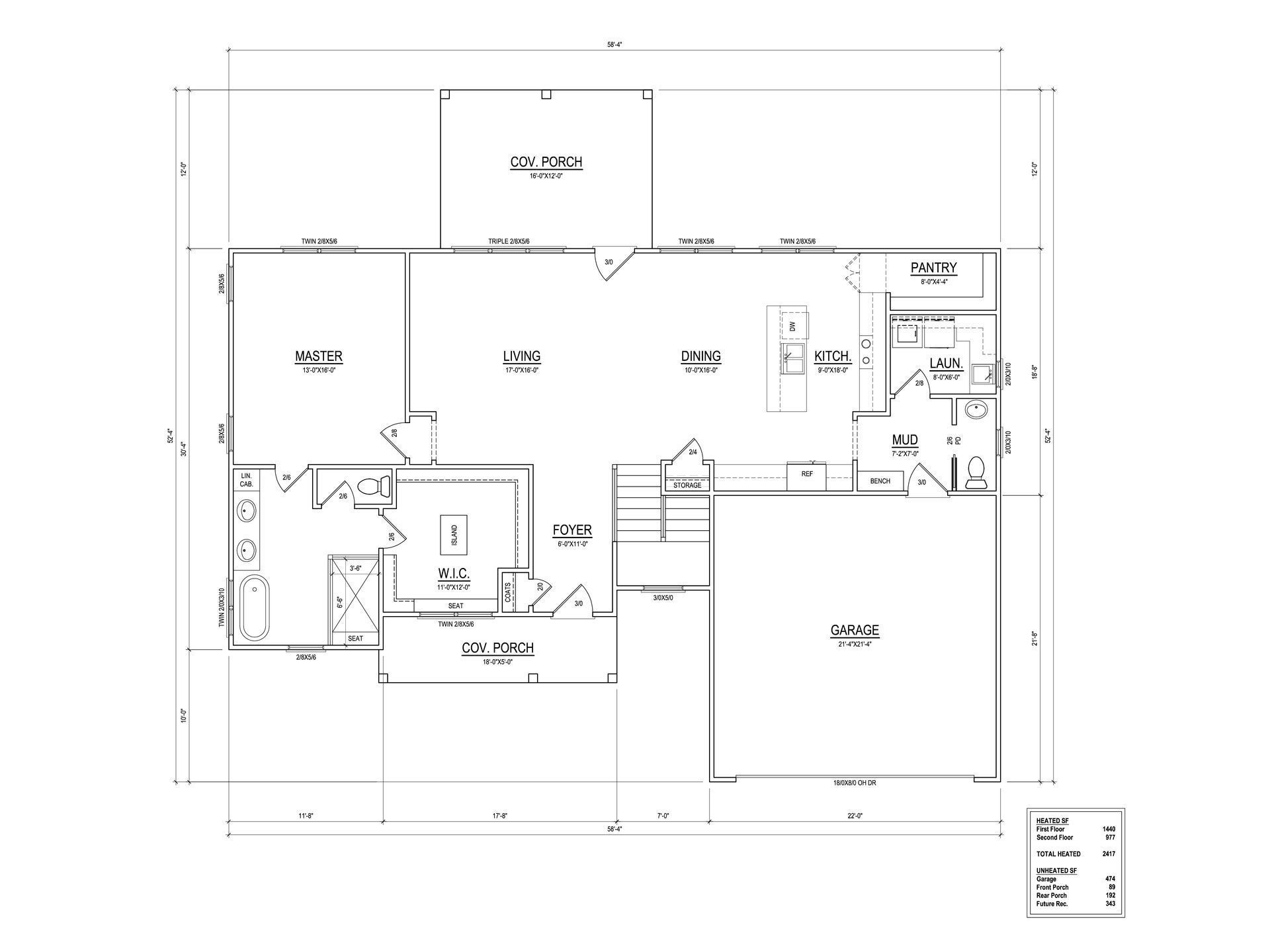 Black-and-white architectural floor plan with labeled rooms, doors, and measurements.