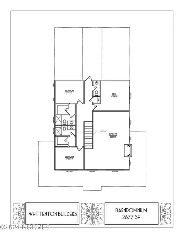 Floor plan of a 3-bedroom, 2-bath home labeled “Whiterton Builders” and “Bedroom 2677 SF.”