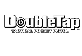 A black and white logo for doubletap tactical pocket pistol.