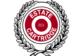 A logo for estate cartridge with a laurel wreath around it