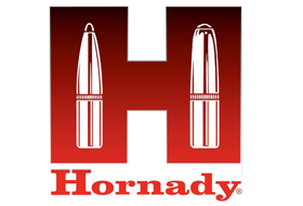 A red and white logo for hornady bullets