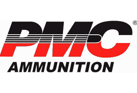 A pmc ammunition logo on a white background