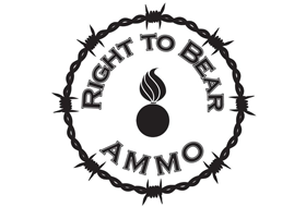A logo for right to bear ammo with barbed wire around it