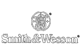 A black and white logo for smith & wesson with a horse in a circle.