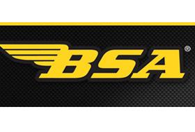 A black and yellow bsa logo on a white background