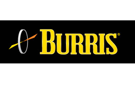The burris logo is yellow on a black background.