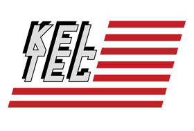 A logo for kel with a flag in the background