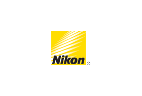 The nikon logo is yellow and black on a white background.