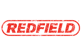 A red field logo on a white background