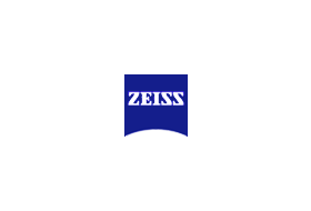 A blue and white logo for zeiss on a white background.