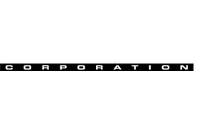 A black and white logo for corporation on a white background.