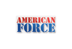 A red white and blue logo for american force