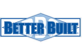 A blue and white logo for better built