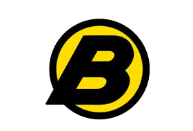 The letter b is in a yellow circle on a white background.