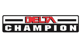 A delta champion logo on a white background