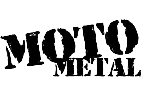 A black and white logo for moto metal on a white background.