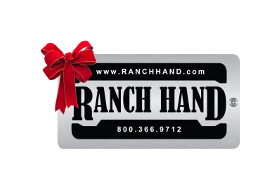 A ranch hand logo with a red bow on it