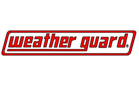 A red and white weather guard logo on a white background.