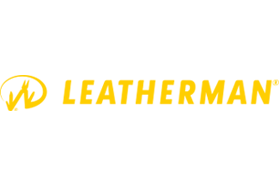 A yellow leatherman logo on a white background.