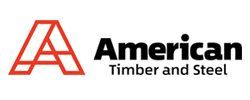The logo for american timber and steel is red and black.