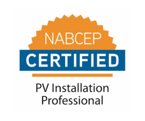 NABCEP Certified PV Installation Professional logo: blue and orange badge.