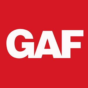 GAF logo in white letters on a red background