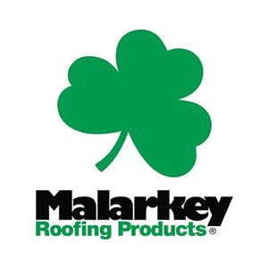 Malarkey Roofing Products logo with green shamrock and black and green text