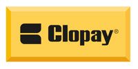 Clopay logo in black on a gold rectangular background